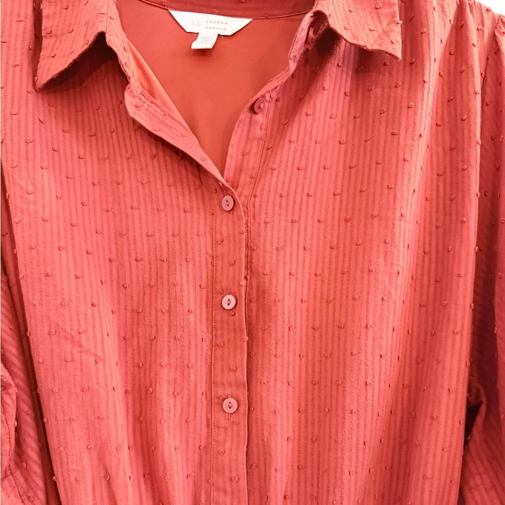 Textured Rust Button Front Belted Shirt Dress Size 1X - Picture 5 of 12